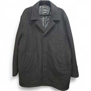 Aberdeen Collection Mens Black Wool Blend Car Coat Jacket Size XL Button Front